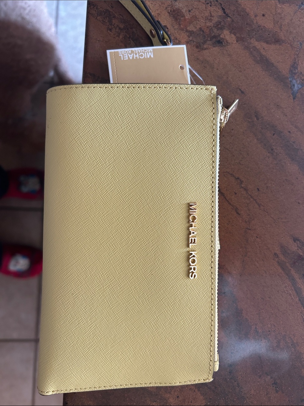 Michael Kors Yellow Saffiano Leather Wristlet Wallet with Strap NWT